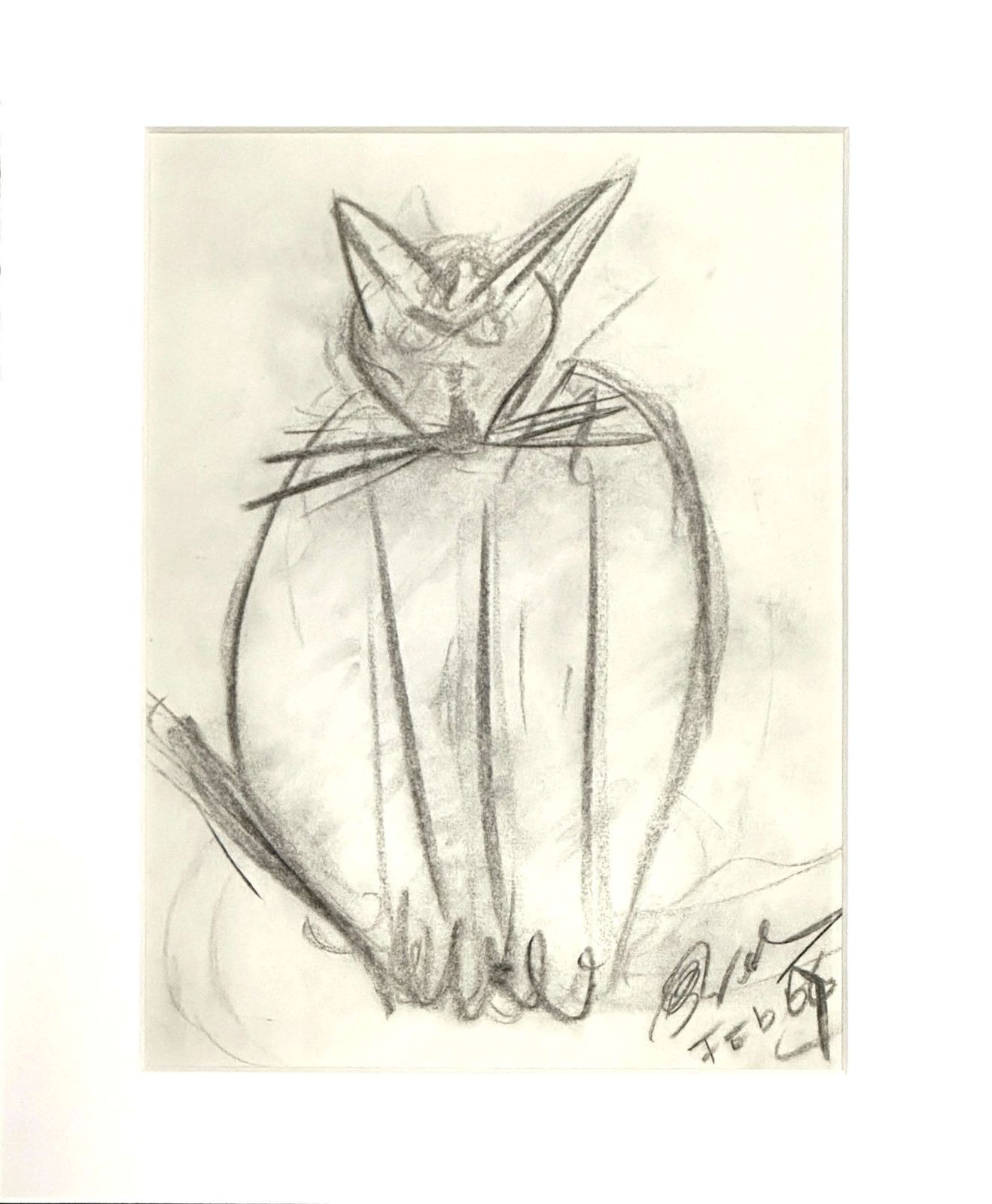 Expressive Cat Drawing Framed, Netherlands 1966 photo furniture