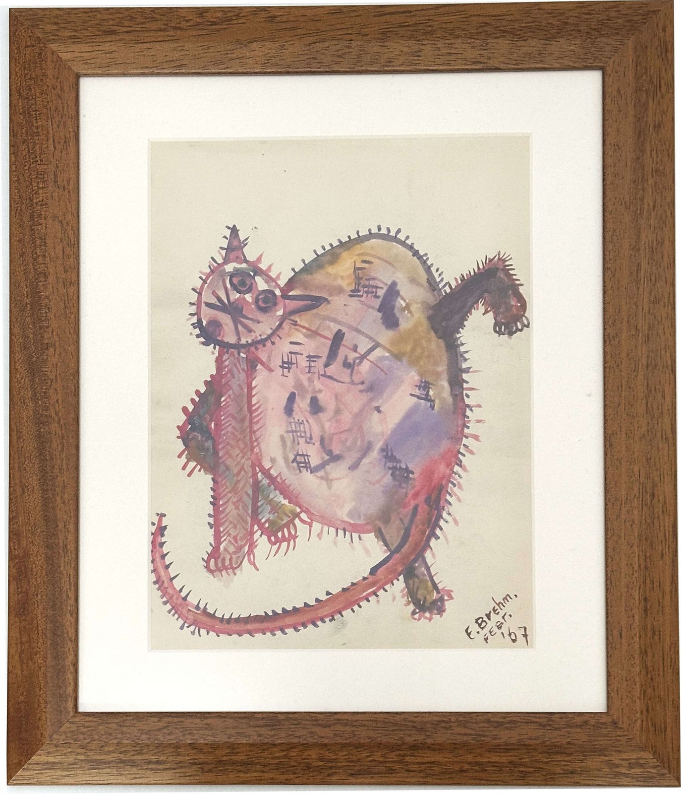 photo furniture Expressive Cat With Kittens Drawing Framed, Dutch 1966