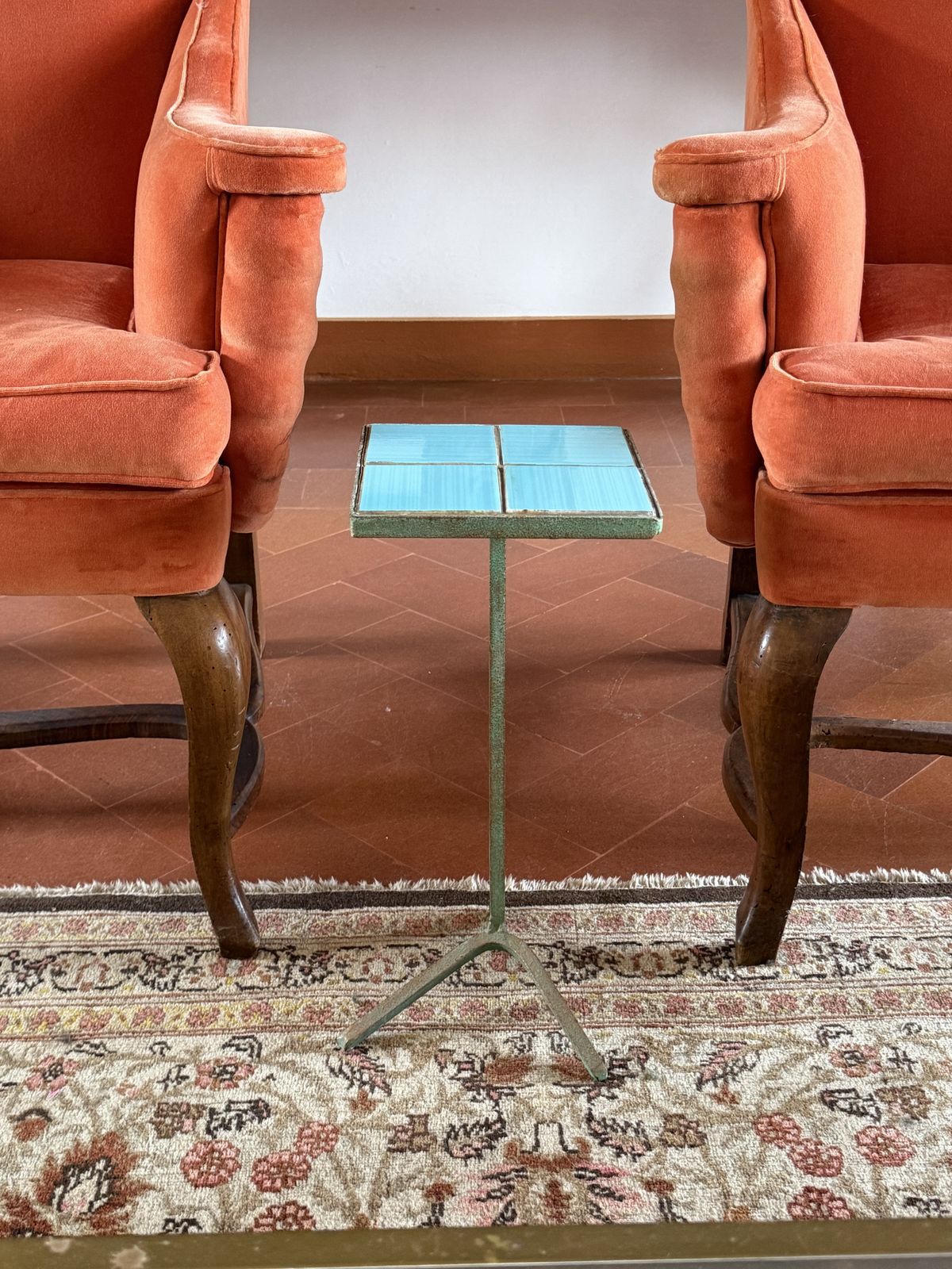 Modern Azure Iron And Tiles Side Table, France 1960s photo furniture