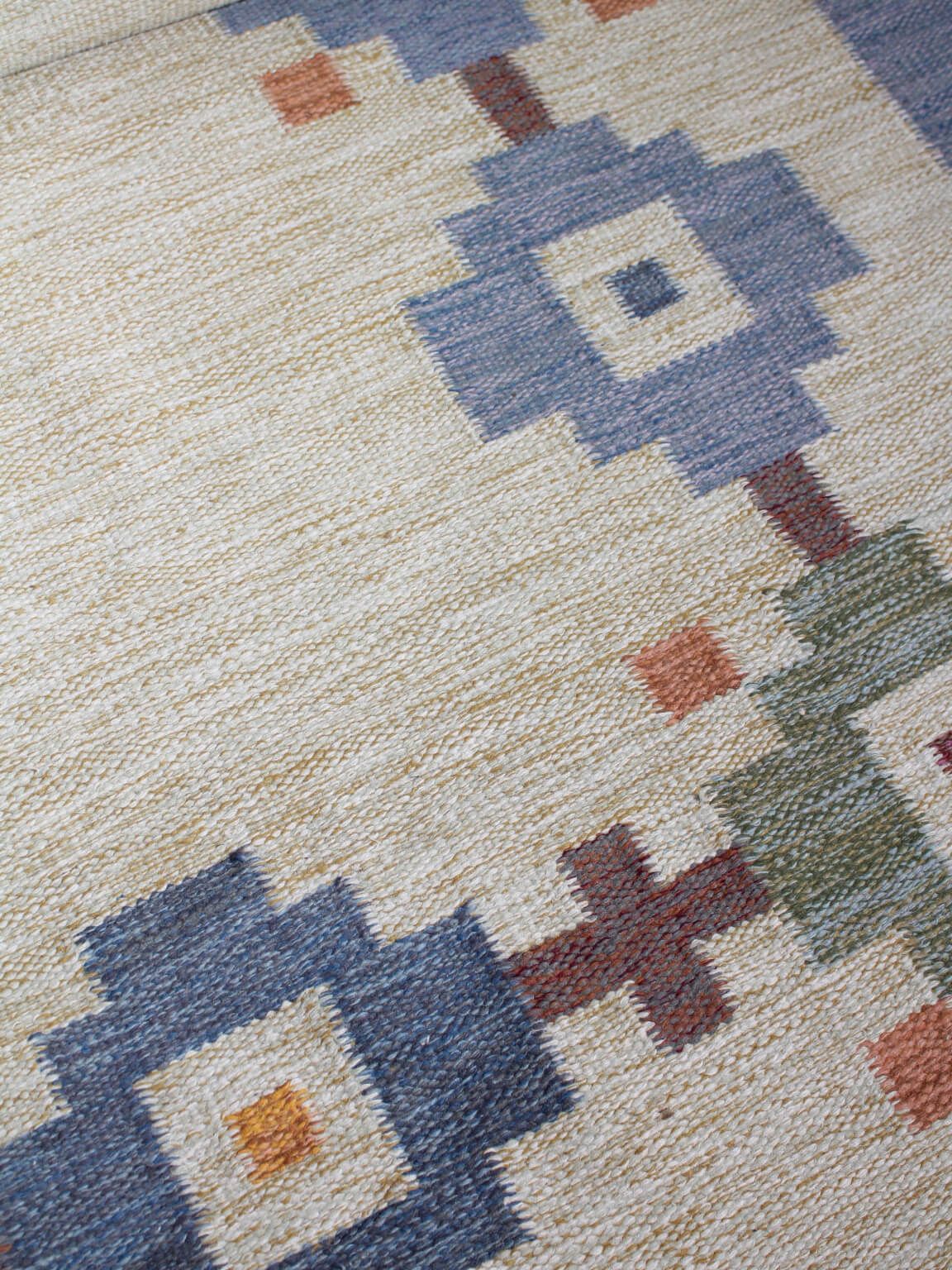Karin Jönsson Swedish Mid Century Geometric Wool Kilim 171x252cm photo vinterior
