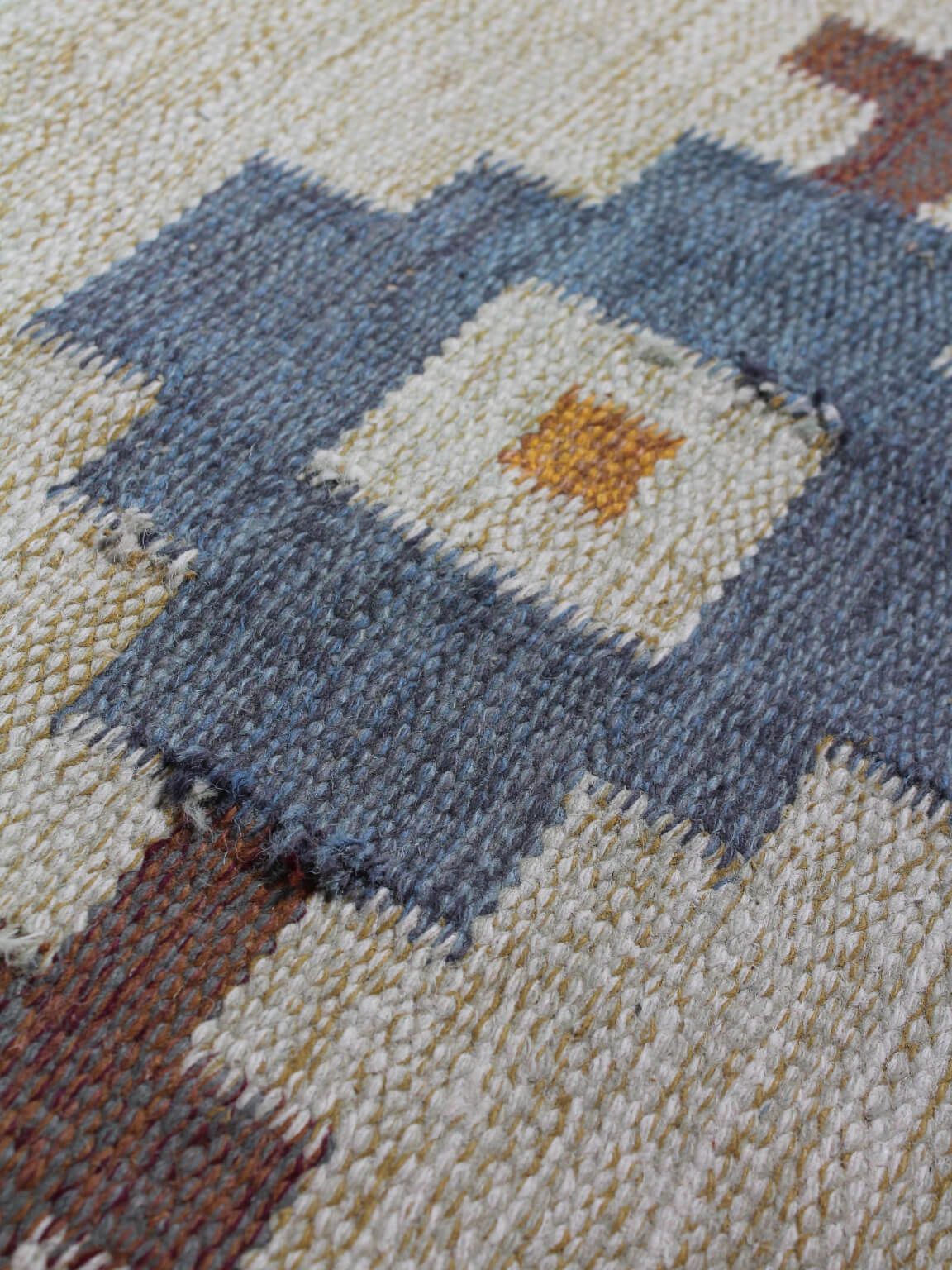 Karin Jönsson Swedish Mid Century Geometric Wool Kilim 171x252cm photo vintage