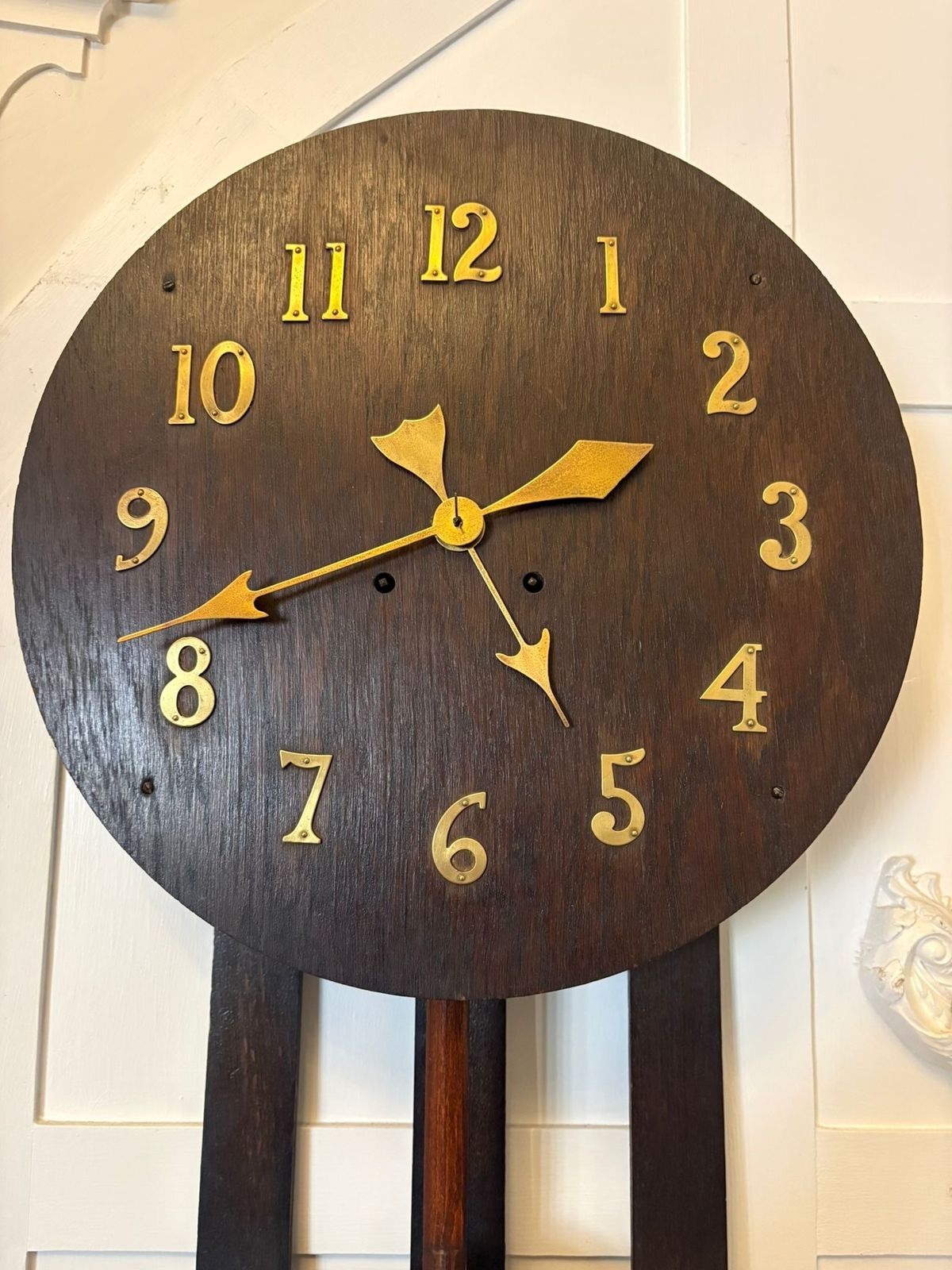 Antique Arts And Crafts Oak Wall Clock Eight Day Striking Movement Brass Numerals photo Home Decor