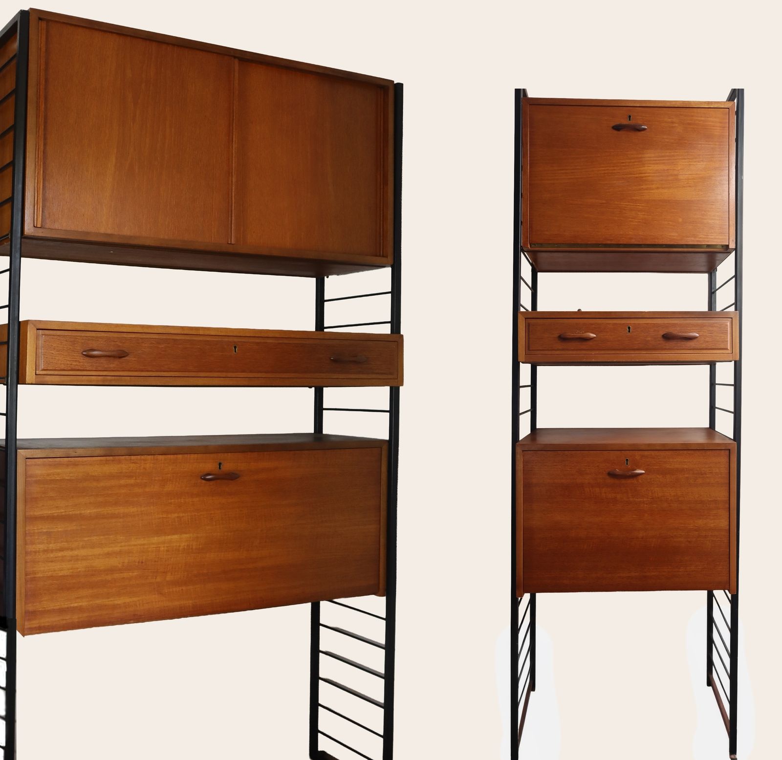 Staples Ladderax Modular Teak Shelving — 1960's 2 Bay Unit