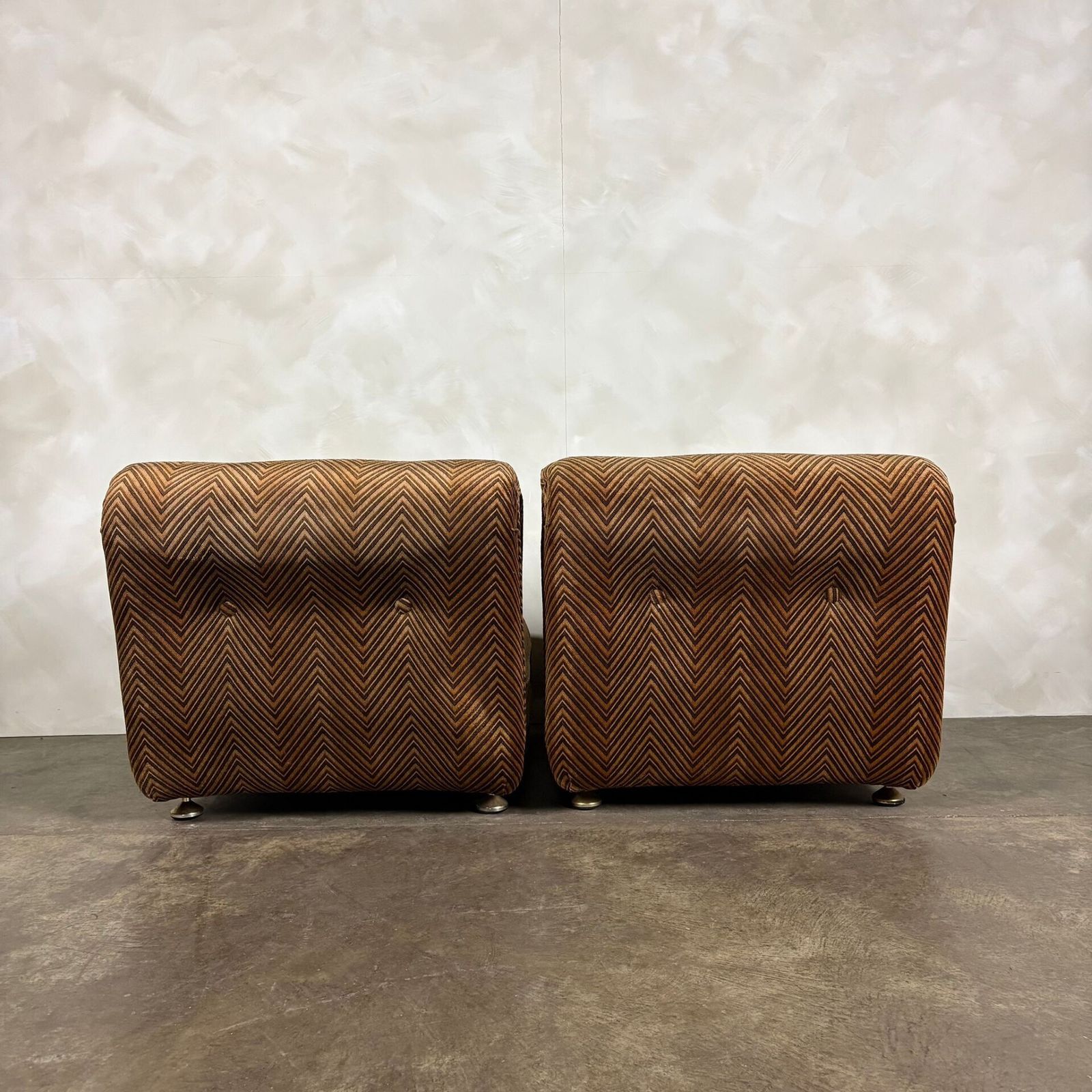Mid Century G Plan Duo Modular Armchairs/Sofa Geometric Brown Chevron Pattern Retro Mcm photo furniture