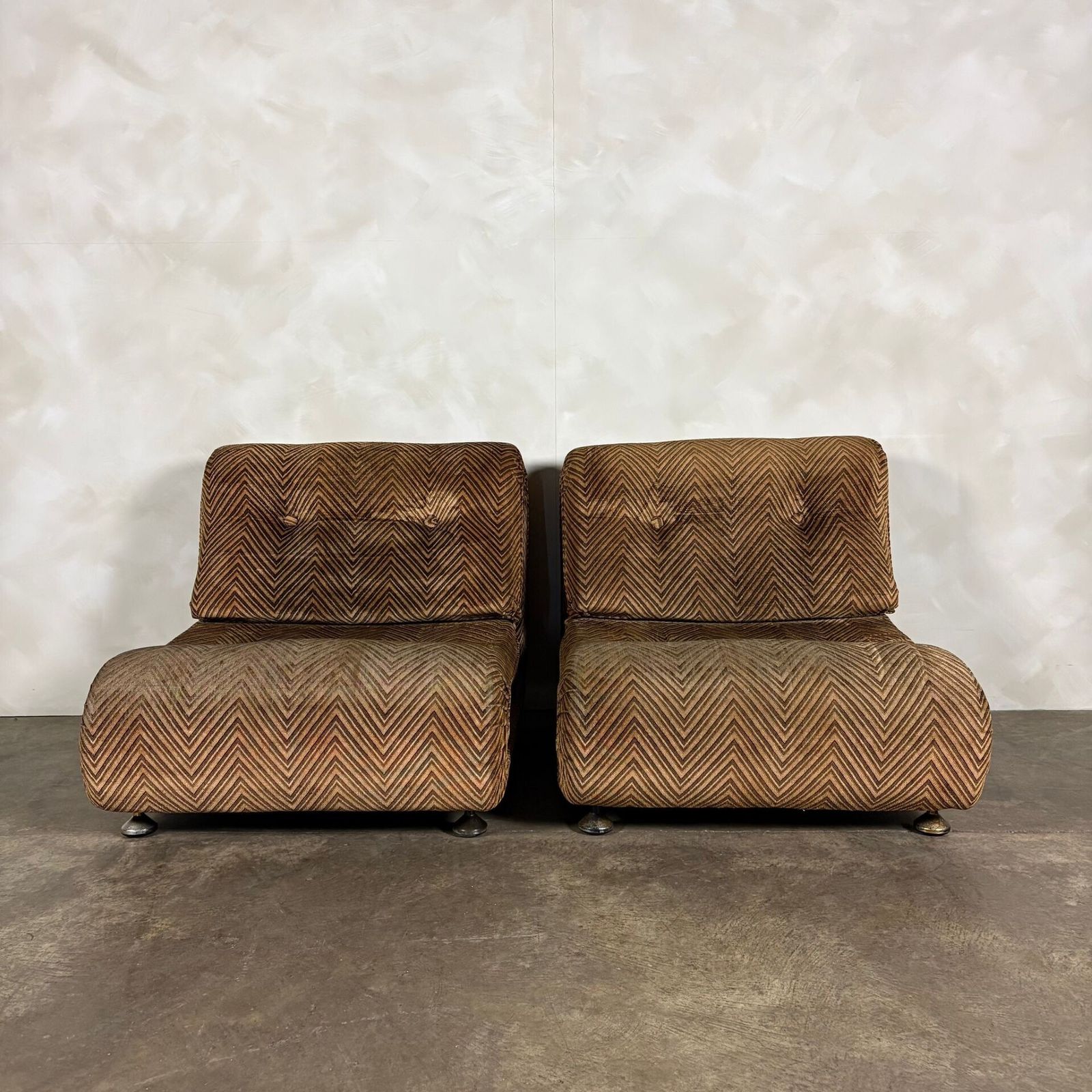 Mid Century G Plan Duo Modular Armchairs/Sofa Geometric Brown Chevron Pattern Retro Mcm photo for sale