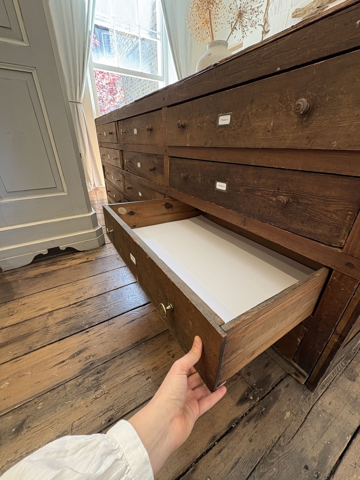 photo furniture Large Industrial Double Sided Bank Drawers / Island