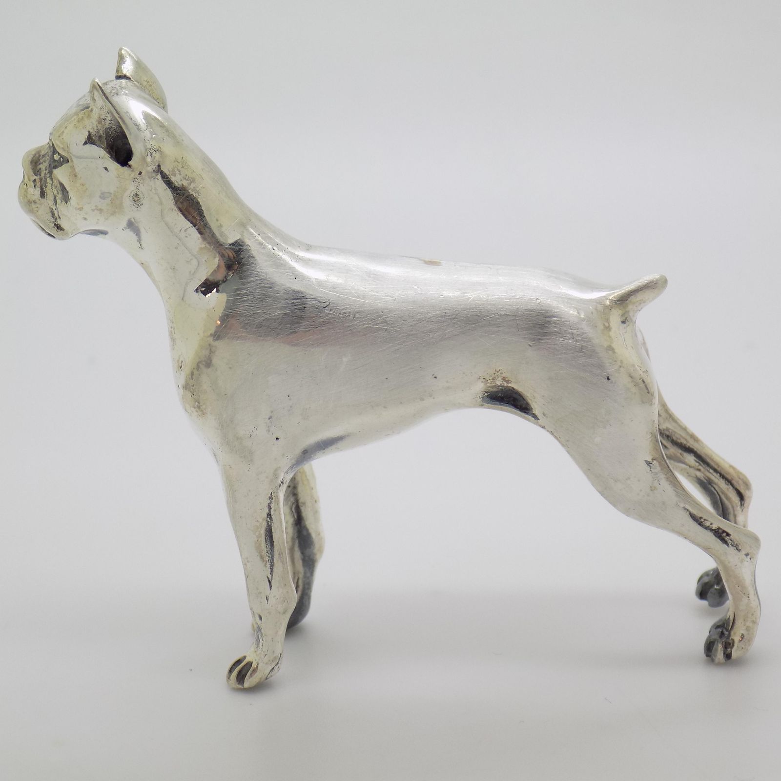 Large Vintage Italian Handmade Sterling Silver Boxer Dog, Tuscany, Italy, 1970s photo 304.0