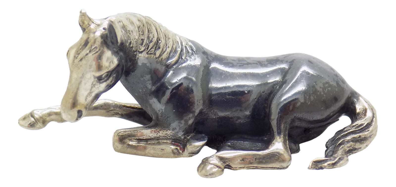 Vintage Italian Handmade Genuine Silver Saturno Branded Sitting Horse Figurine, 1980s