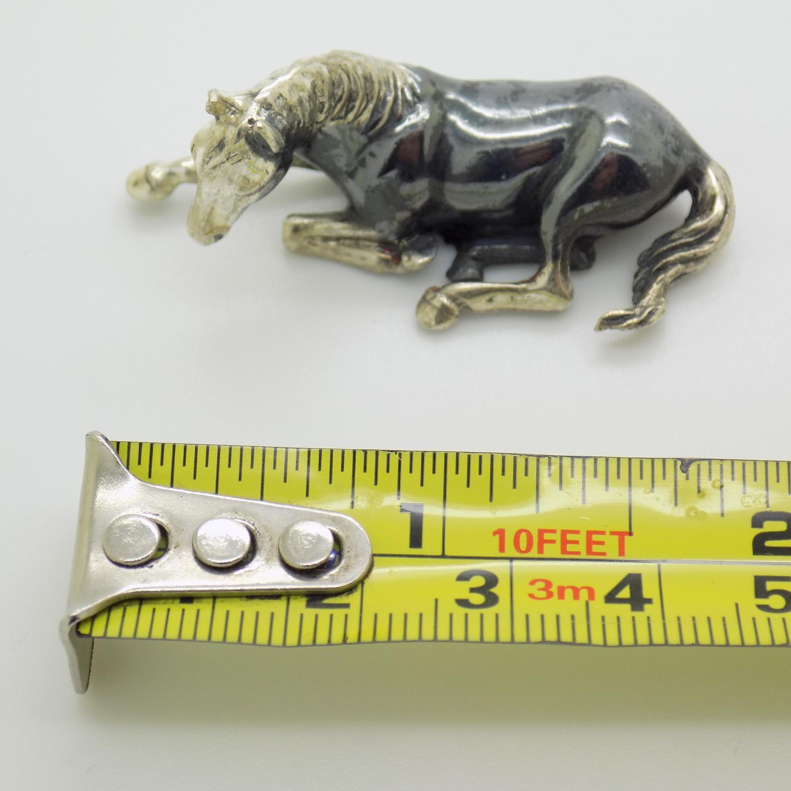Art Vintage Italian Handmade Genuine Silver Saturno Branded Sitting Horse Figurine, 1980s photo