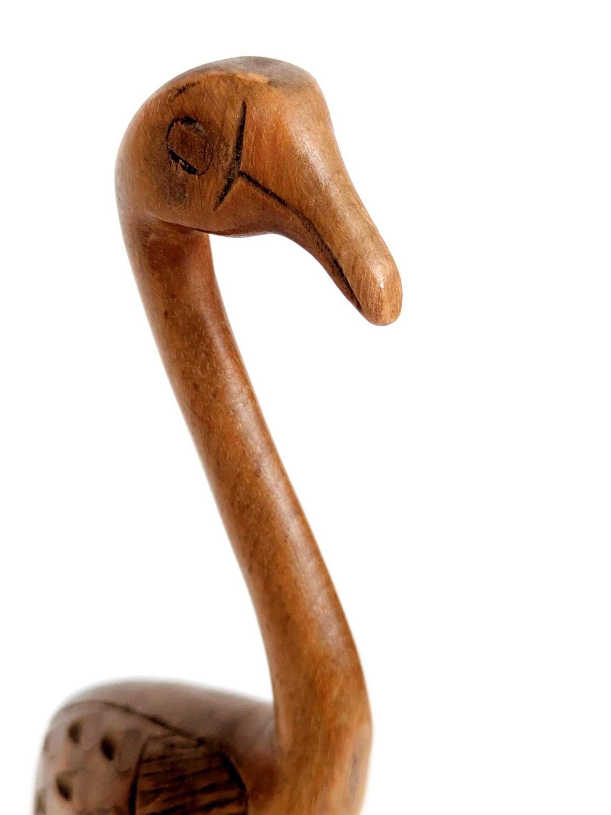 Midcentury Teak Wood Crane Sculpture, Hand Carved Bird, Scandinavian Modern Decor photo vintage