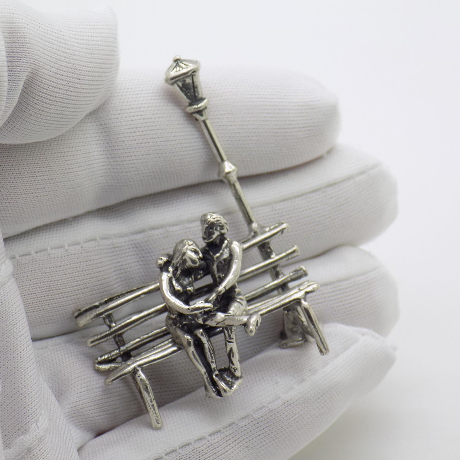 Vintage Italian Handmade Silver Lovers On Bench Figurine, Tuscany, Italy, 1980s photo furniture