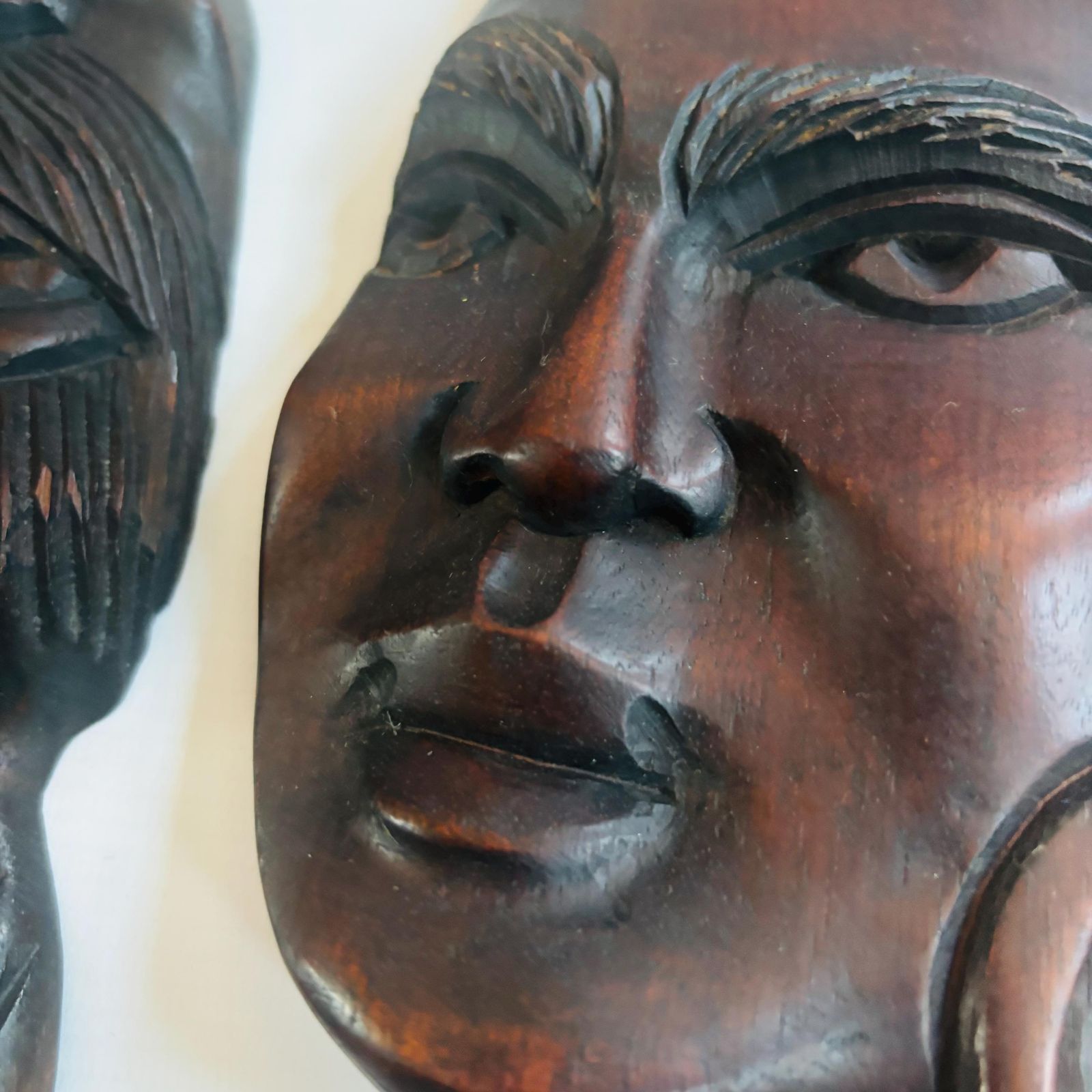 195.0 Pair Of Mid Century Brazilian Hand Carved Hardwood Wall Plaques – "Baiana" & Male Figure Afro Brazil photo