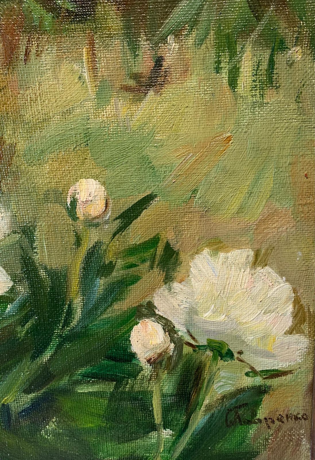 Boris Lavrenko "White Peonies" Oil Cm. 70 X 60 1980 1980 photo furniture