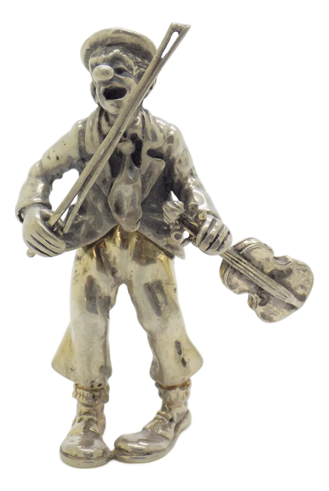Vintage Italian Handmade Silver Circus Violinist Figurine From Angini, Arezzo, Tuscany, Italy, 1970s