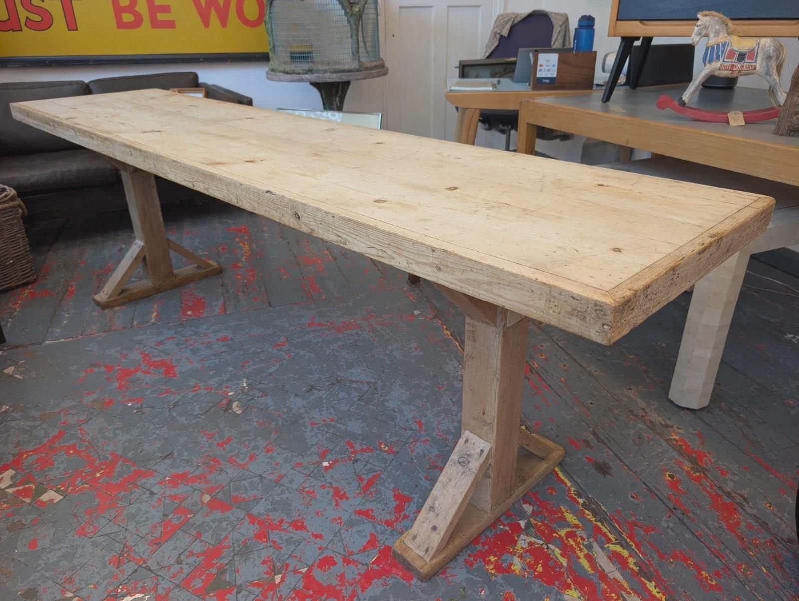 Early 20th Century Bleached Pine Farmhouse/Convent Dining Table.