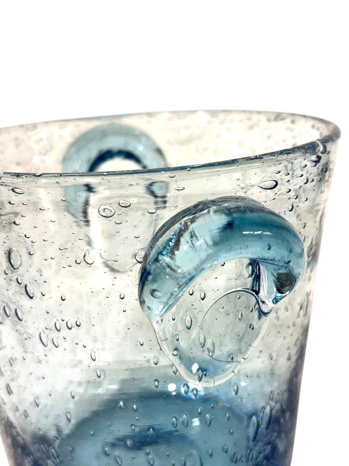 Biot Blue Bubble Glass Ice Bucket, Hand Blown, Coastal Design, France photo for sale