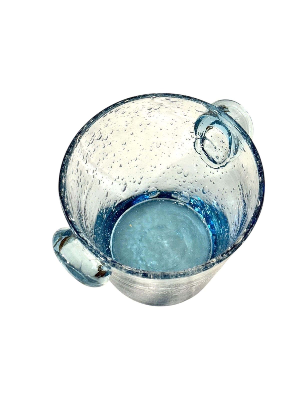 Biot Blue Bubble Glass Ice Bucket, Hand Blown, Coastal Design, France photo vintage