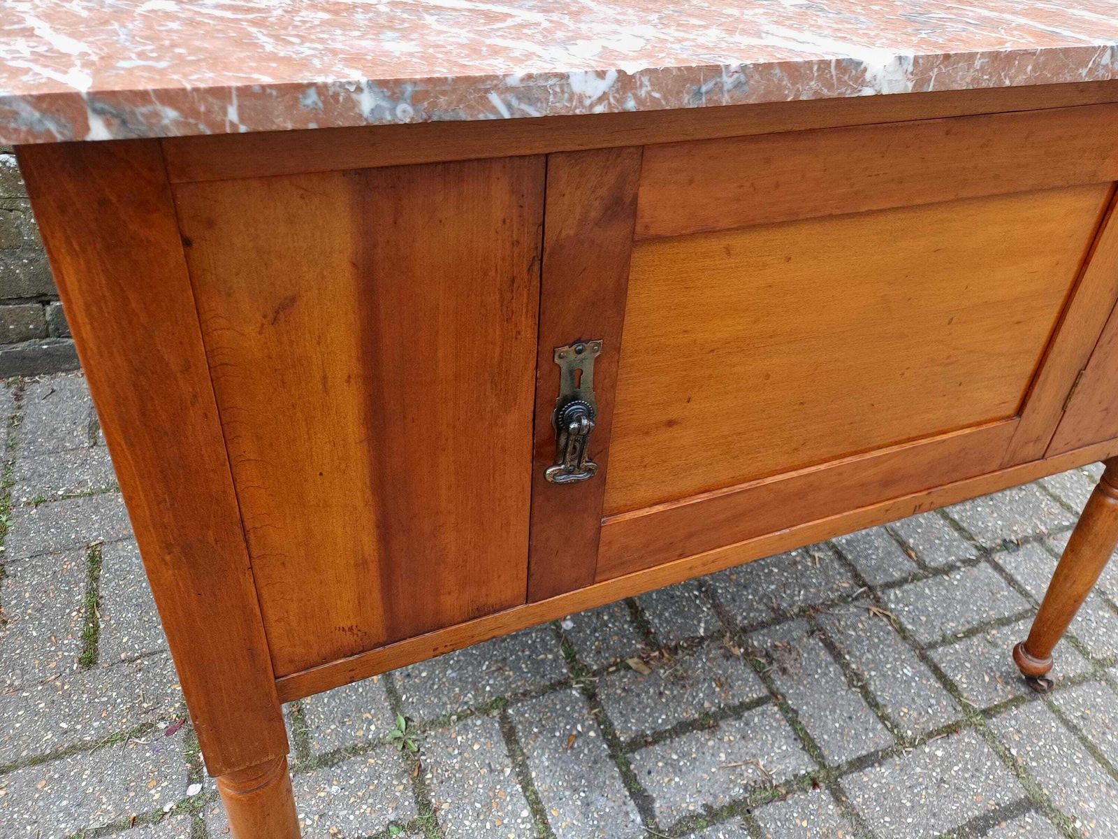 Furniture Early 20th Century Satinwood Washstand Marble Top Tile Back Antique Bedroom Cabinet On Casters Original Finish Edwardian Free Hand Delivery photo