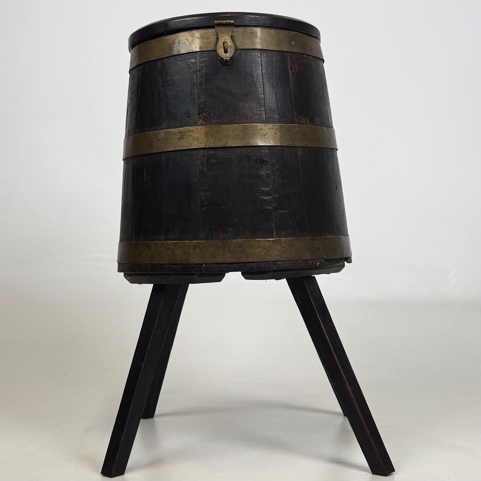 Antique 20th Century Unique Brass Bound Storage Barrel In Oak ( Af 5543 ) photo furniture