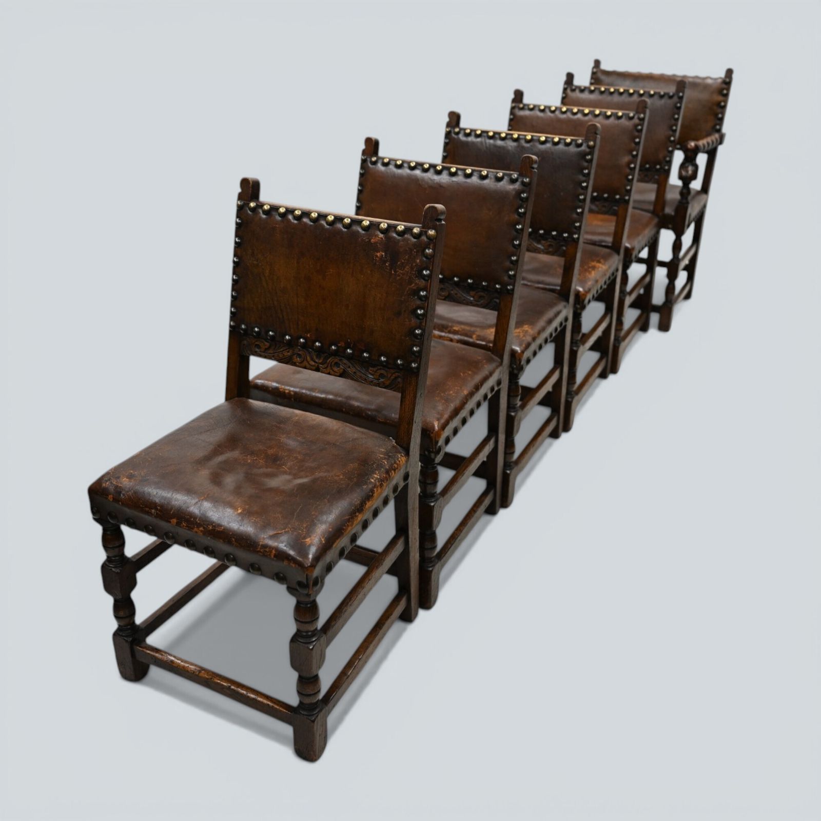 6 Jacobean Dining Chairs Cromwellian Style Studded Leather Free Uk Delivery* photo furniture