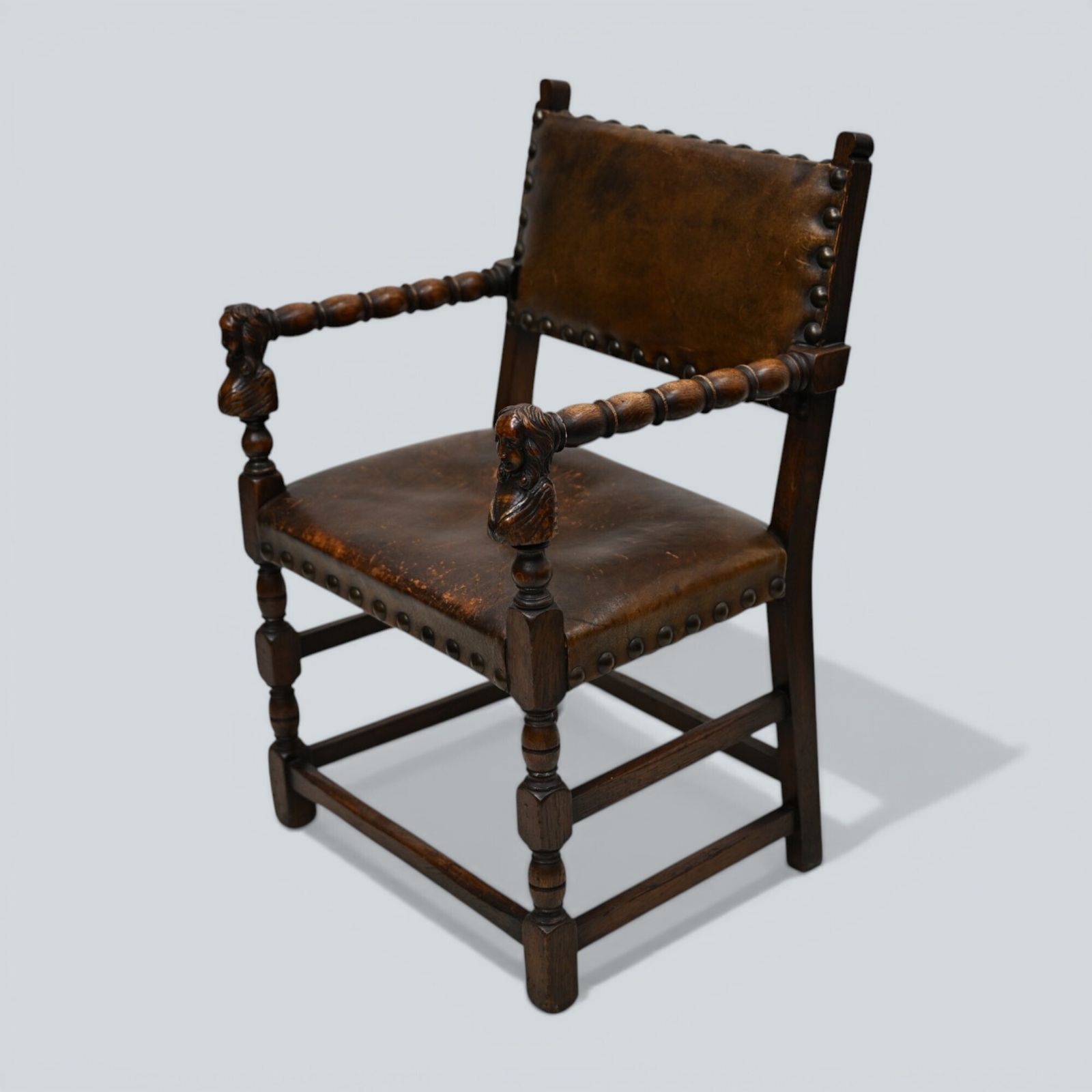 photo buy 6 Jacobean Dining Chairs Cromwellian Style Studded Leather Free Uk Delivery*