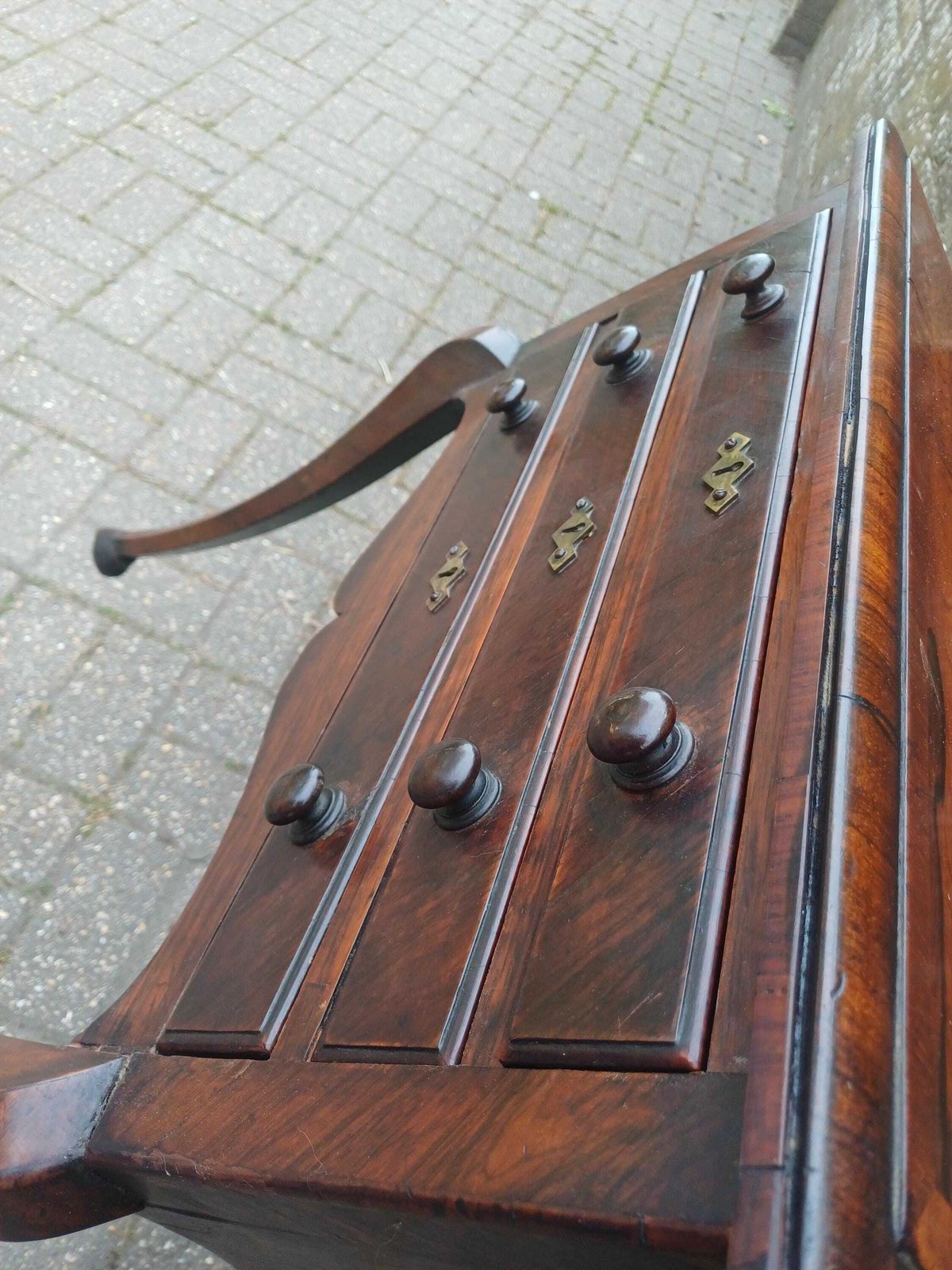 Antique Rosewood Side Table 3 Drawer Chest Georgian Style Writing Table Vintage Cabinet Brass Escutcheons photo furniture