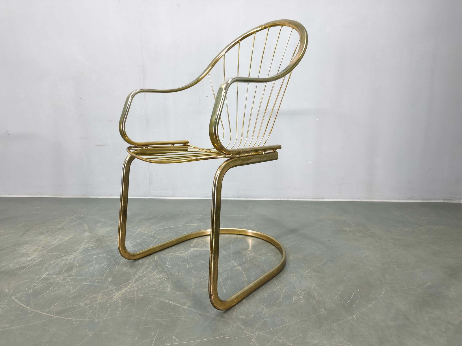 photo for sale Set Of 5 Gastone Rinaldi Brass Dining Chairs For Rima, Italy 1970s