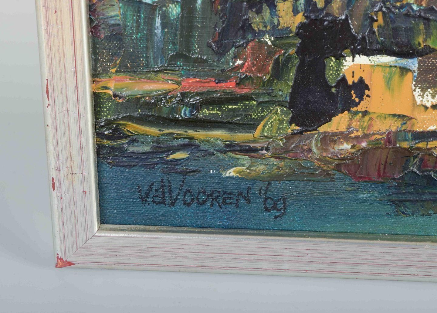 Van De Vooren, Dutch Artist. Oil On Canvas. Expressive Nocturnal Cityscape 1969 photo Art