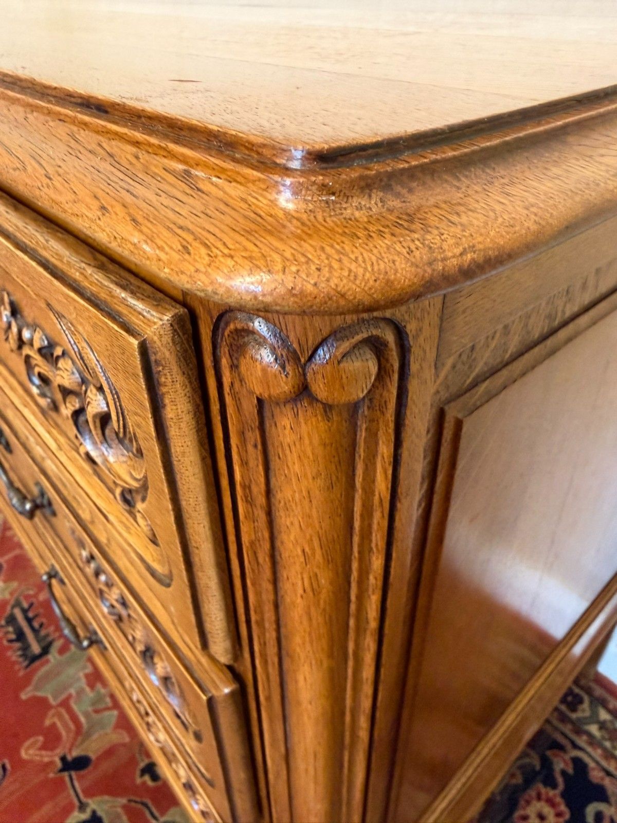 Furniture Quality French Carved Oak Chest Of Three Drawers Circa 1950 photo