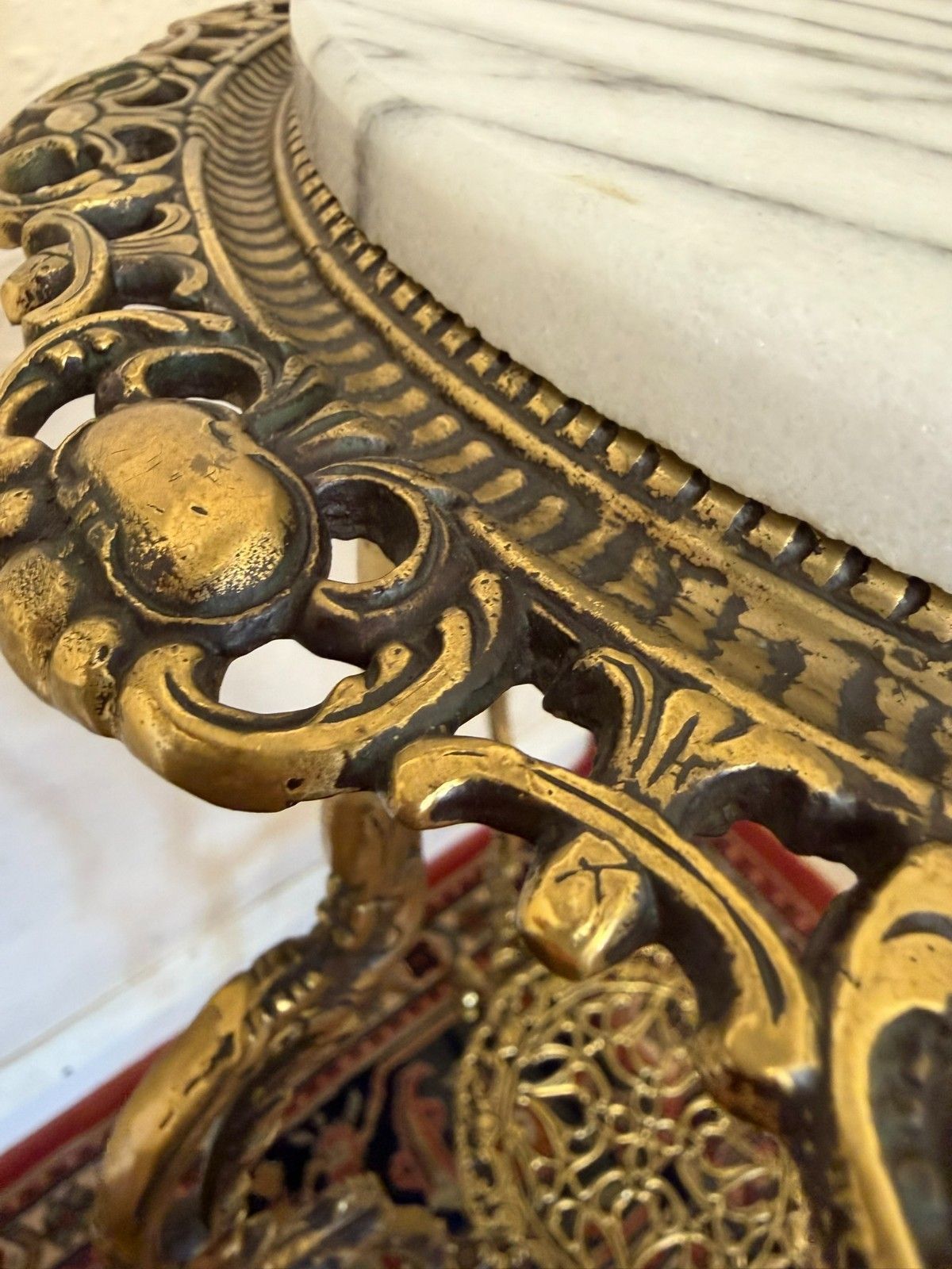 Frech Ornate Brass And Marble Stand Circa 1950 photo buy