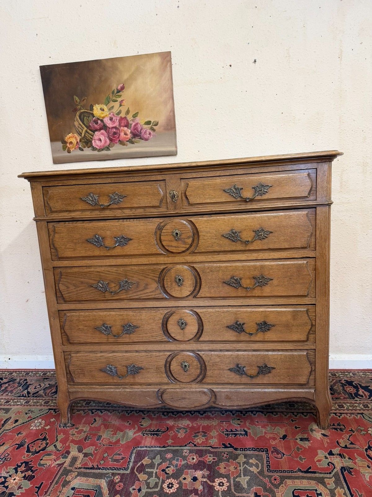 Quality Antique French Oak Chest Of Six Drawers Circa 1900 photo for sale