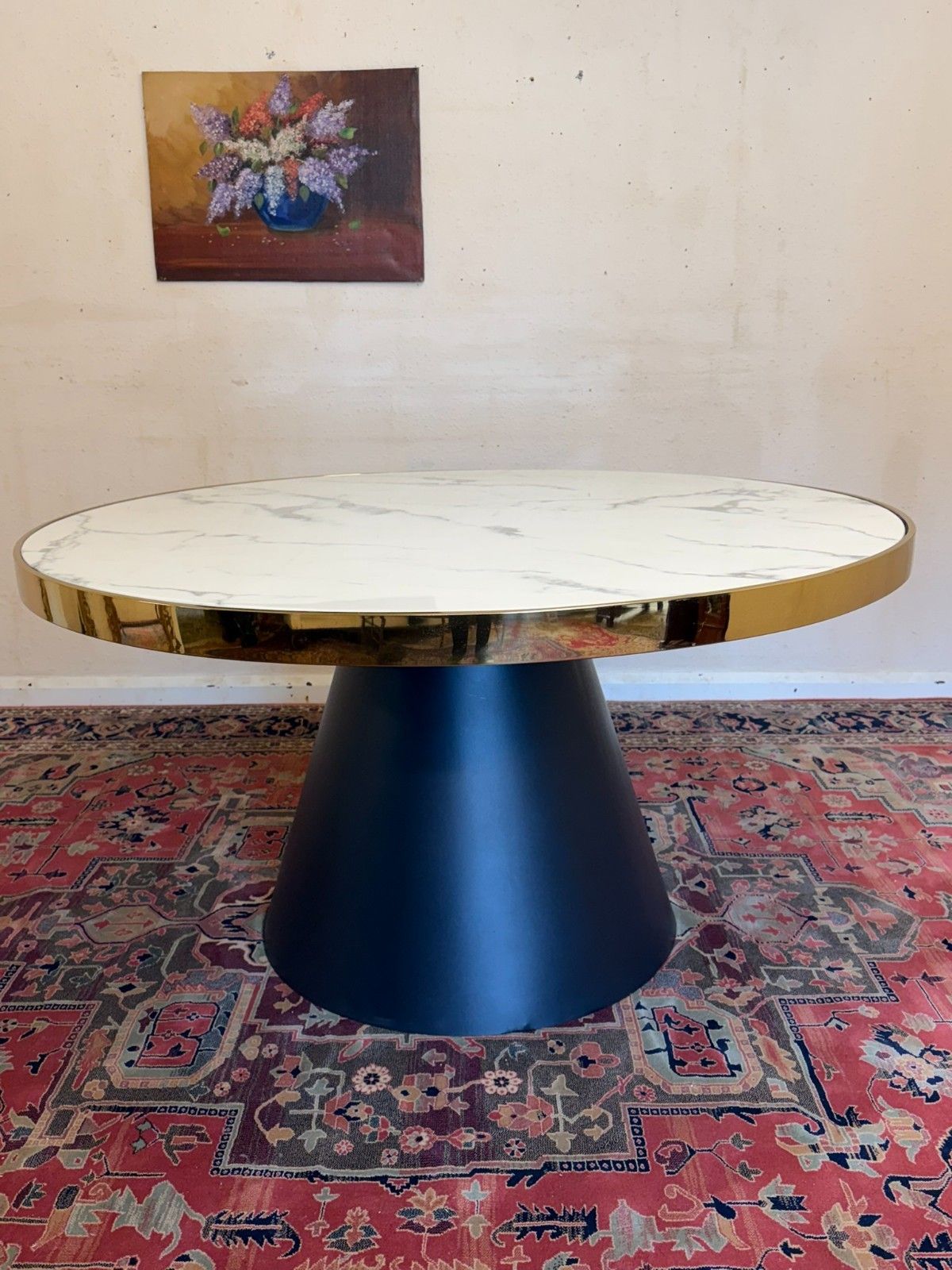 Mid Century Modern Circular Marble Top Dining Table Circa 1960 photo for sale