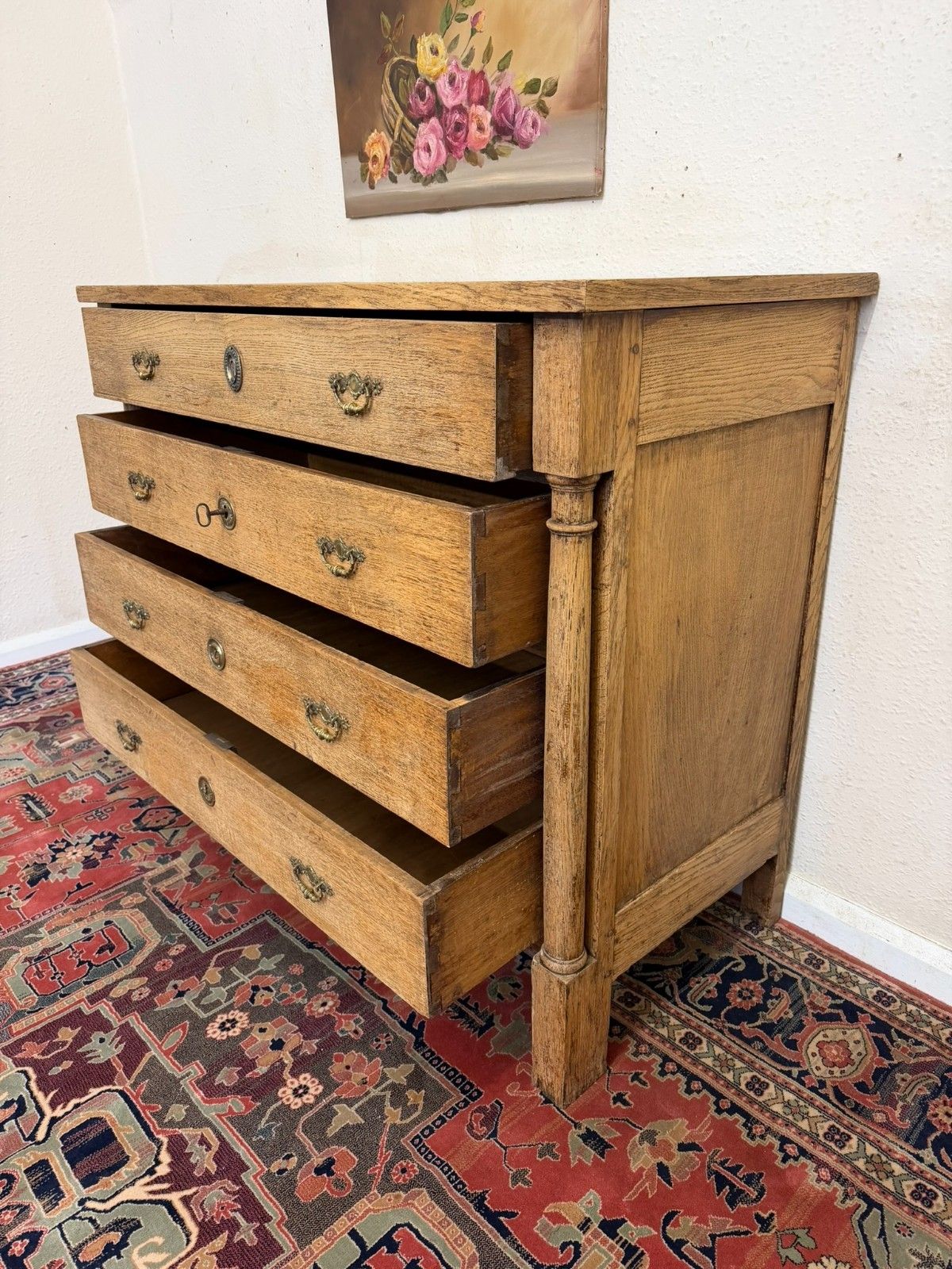 Furniture French Raw Oak Napoleonic Commode/Chest Of Drawers Circa 1830 photo