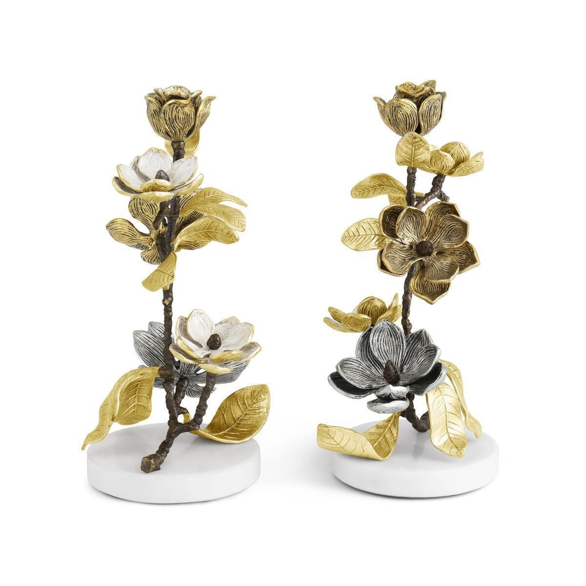 Set Of 4 Contemporary Gold And Silver Metal Floral Candleholders photo furniture