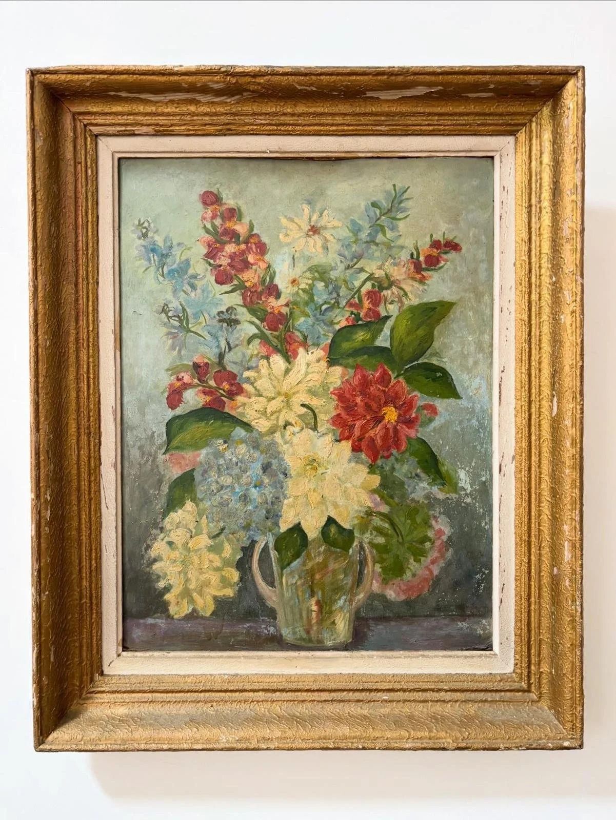 1930's Framed Floral Bouquet Oil On Board photo furniture