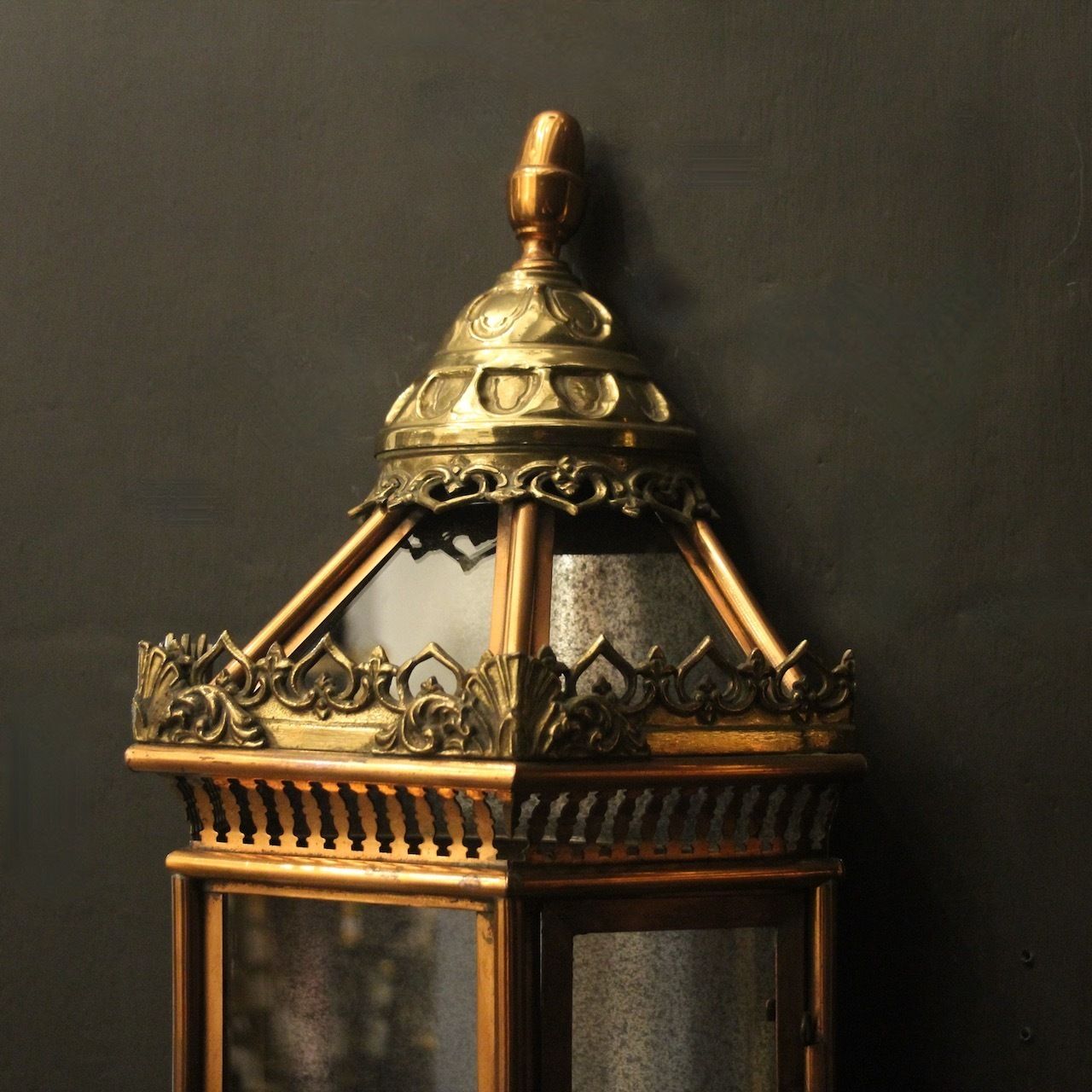 French Pair Of Brass & Copper Half Lanterns photo Lighting