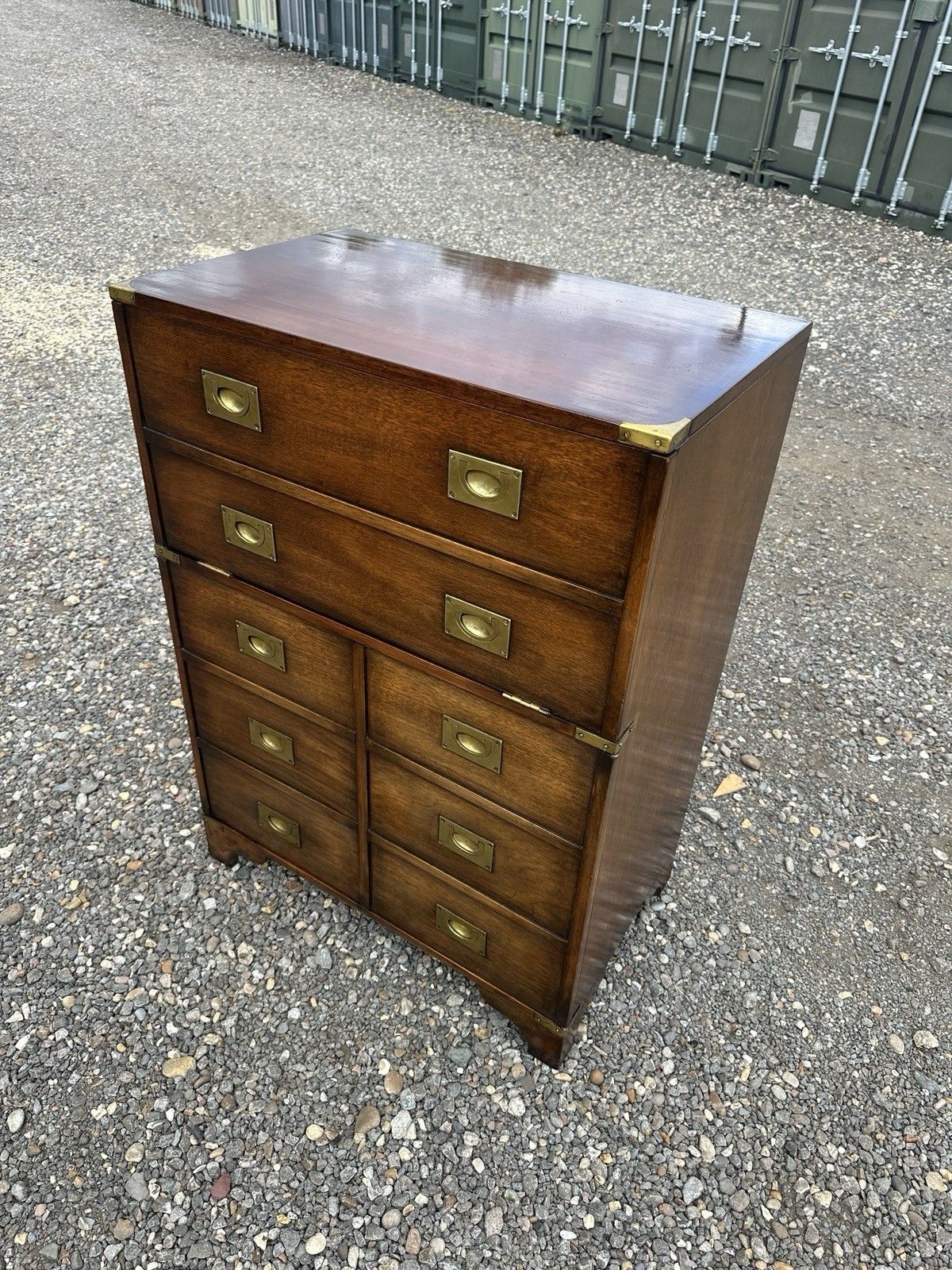 Campaign Style Mahogany Bureau Chest  Of Drawers Drop Writing Desk Brass Storage photo for sale