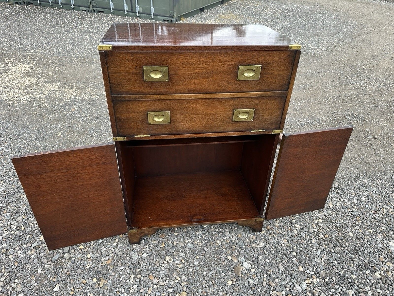 336.0 Campaign Style Mahogany Bureau Chest  Of Drawers Drop Writing Desk Brass Storage photo