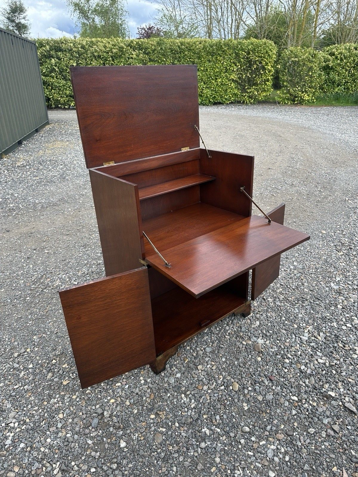 photo vintage Campaign Style Mahogany Bureau Chest  Of Drawers Drop Writing Desk Brass Storage