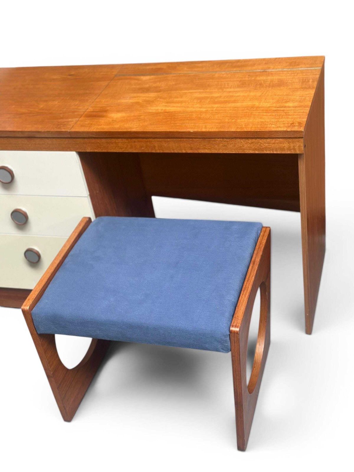 Mid Century Uniflex “F Range” Teak Stool / Footstool, C.1960s (With Original Advert) photo vintage
