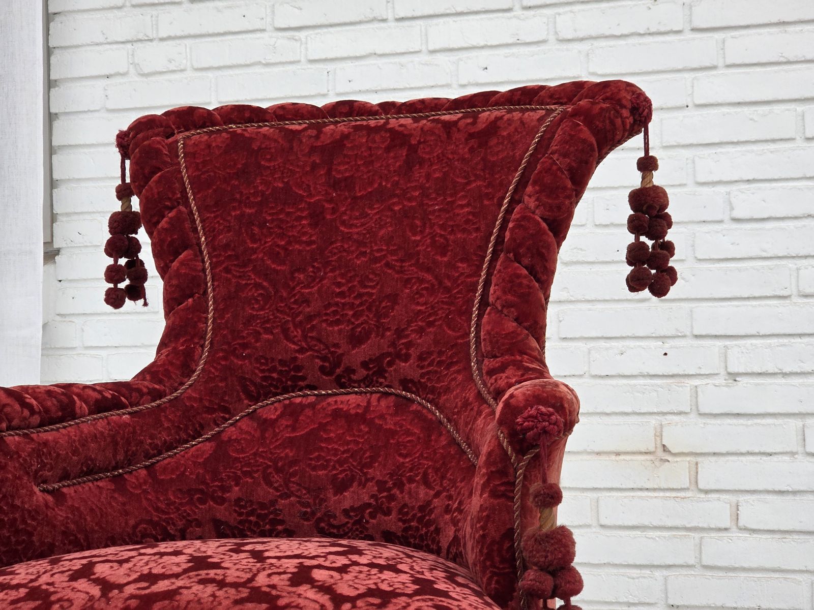 1950s, Danish Armchair, Furniture Velour, Beech Wood Legs. photo Furniture