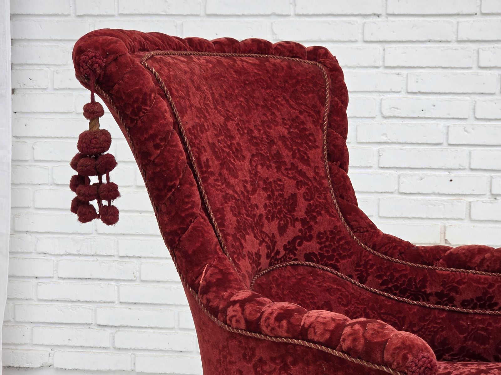 1950s, Danish Armchair, Furniture Velour, Beech Wood Legs. photo vinterior