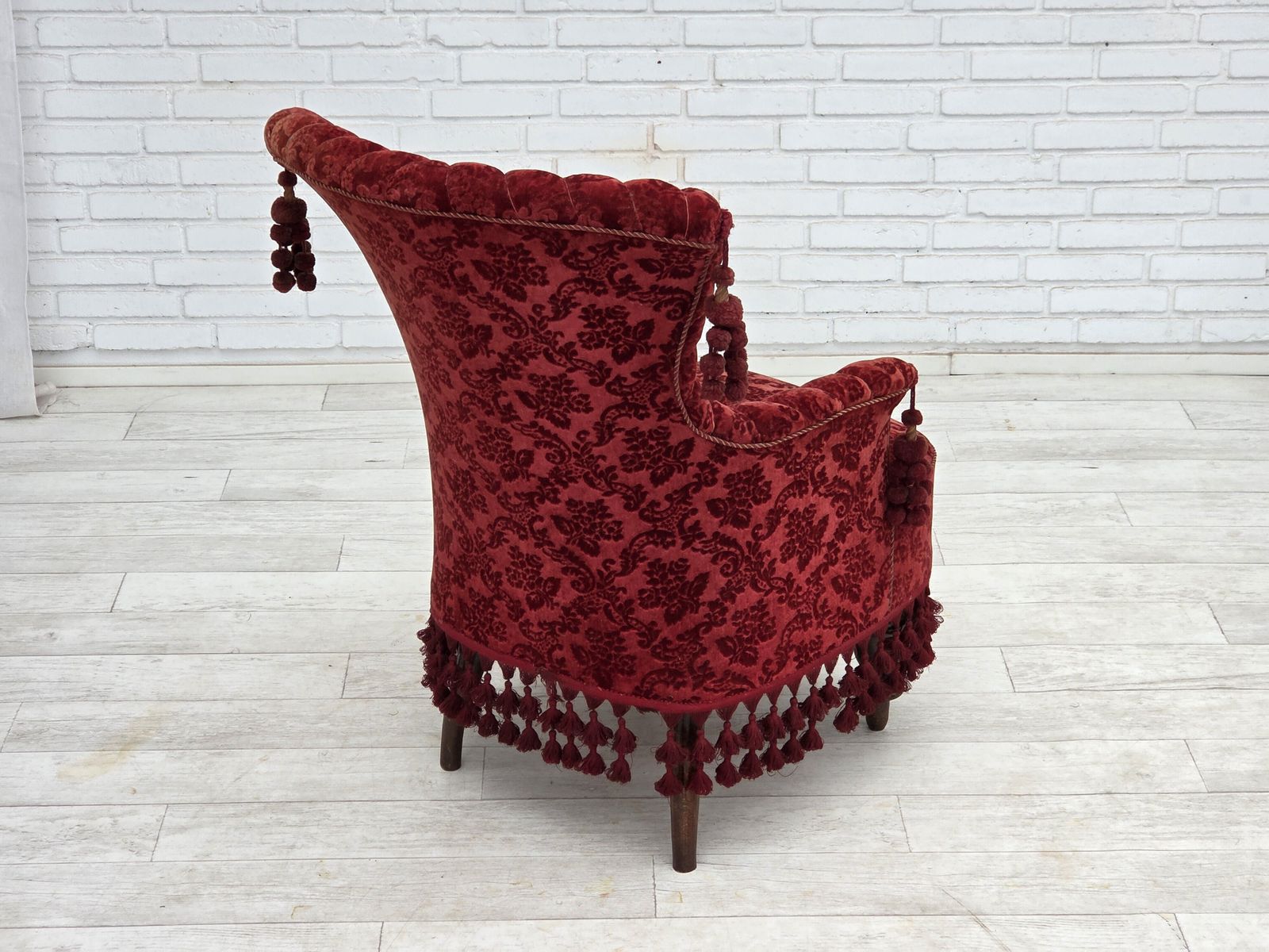 950.0 Jaren 1950, Deense Fauteuil, Meubelvelours, Beukenhouten Poten. photo