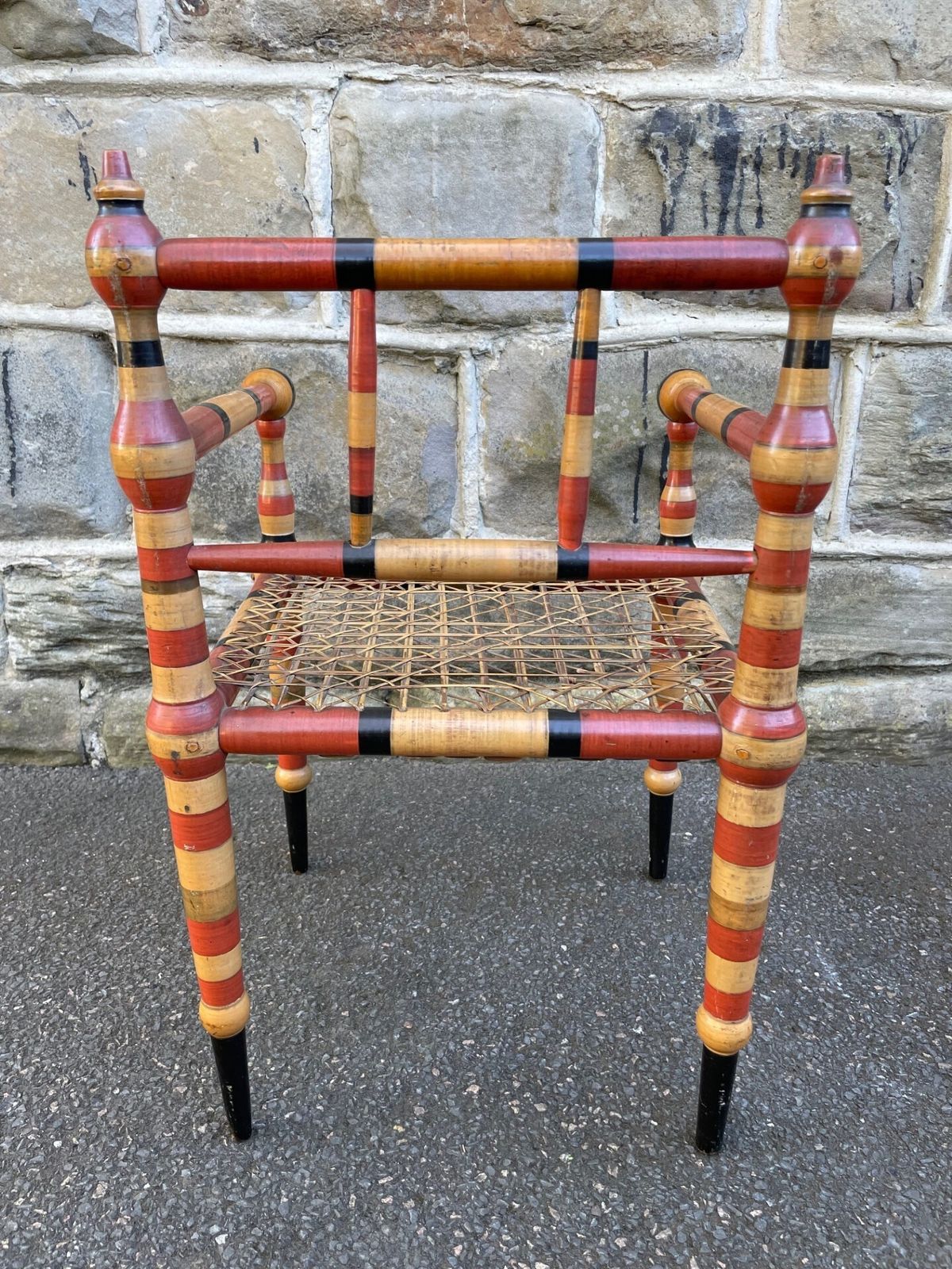 Unusual Antique Painted Bobbin Turned Armchair photo vinterior