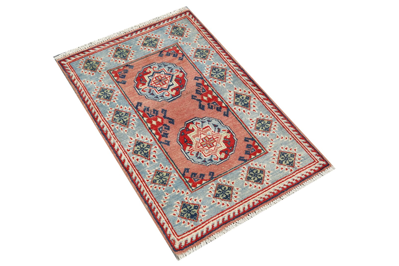 2x3 Ersari Rust And Light Blue Bokhara Turkmen Tribal Geometric Rug photo for sale