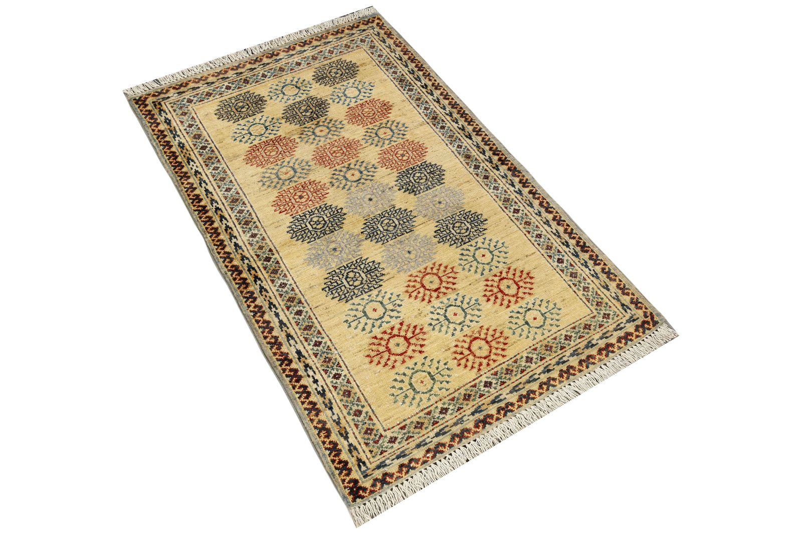 Small Gold Bokhara Turkmen Geometric Unique Rug photo furniture
