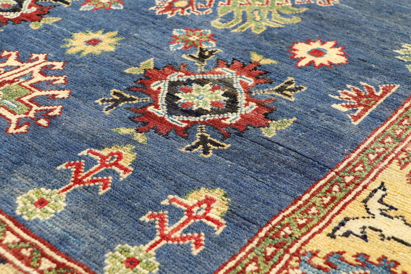 4x6 Blue And Gold Kazak Boho Handmade Living Room Bedroom Rug photo Textiles