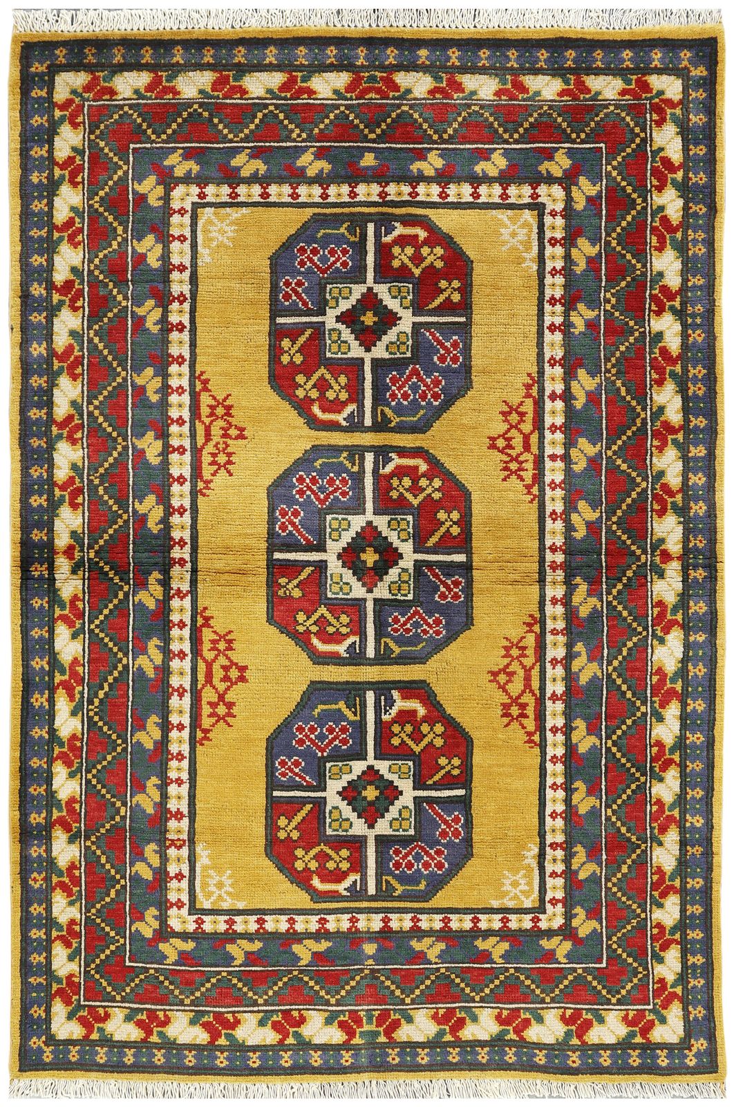 4x6 Gold Bokhara Handmade Afghan Geometric Area Rug