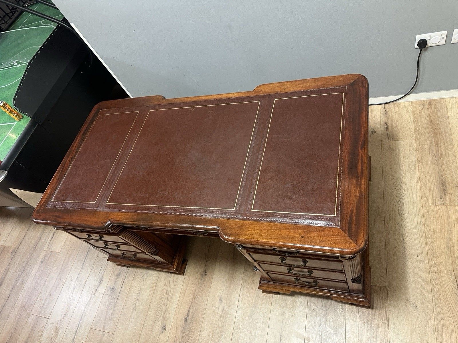 Impressive Antique Captains Bankers Desk Red Leather Twin Pedestal Partners #68 photo vintage