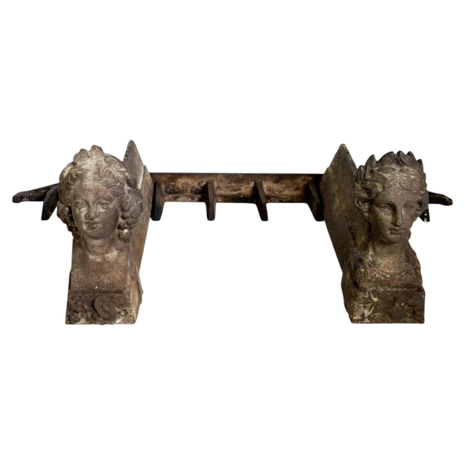Pair Of Andirons With Women's Heads, France, 1960.